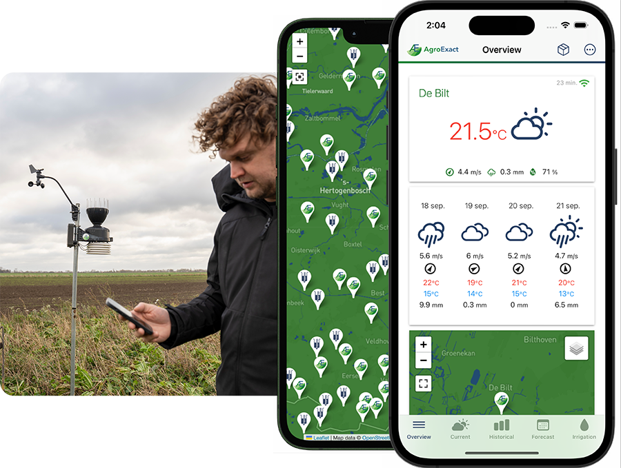 AgroExact weather station and app in use in the field